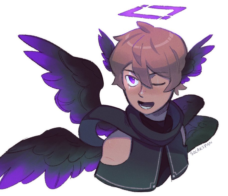 1boy, alternate_costume, animification, bird_boy, bird_wings, black_cloak, black_wings, brown_hair