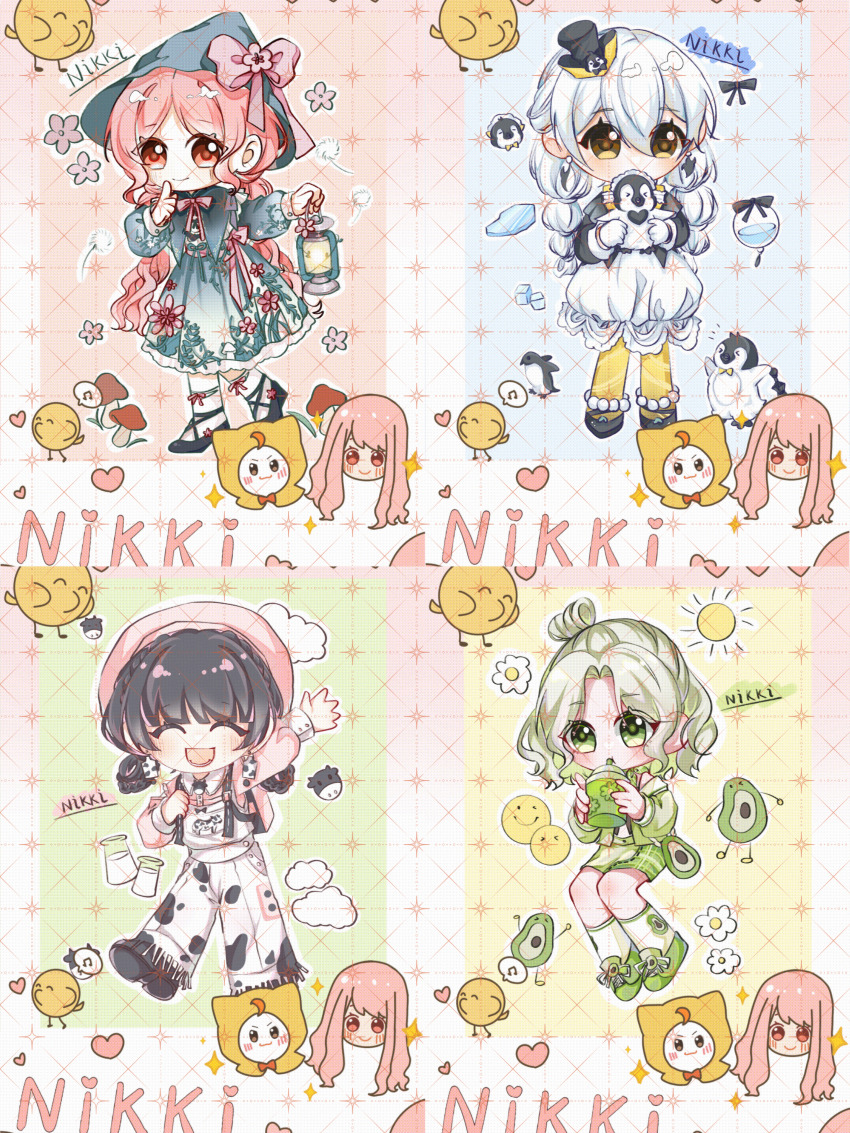 5girls, ^_^, absurdres, animal, animal_print, anklet, arm_up, avocado