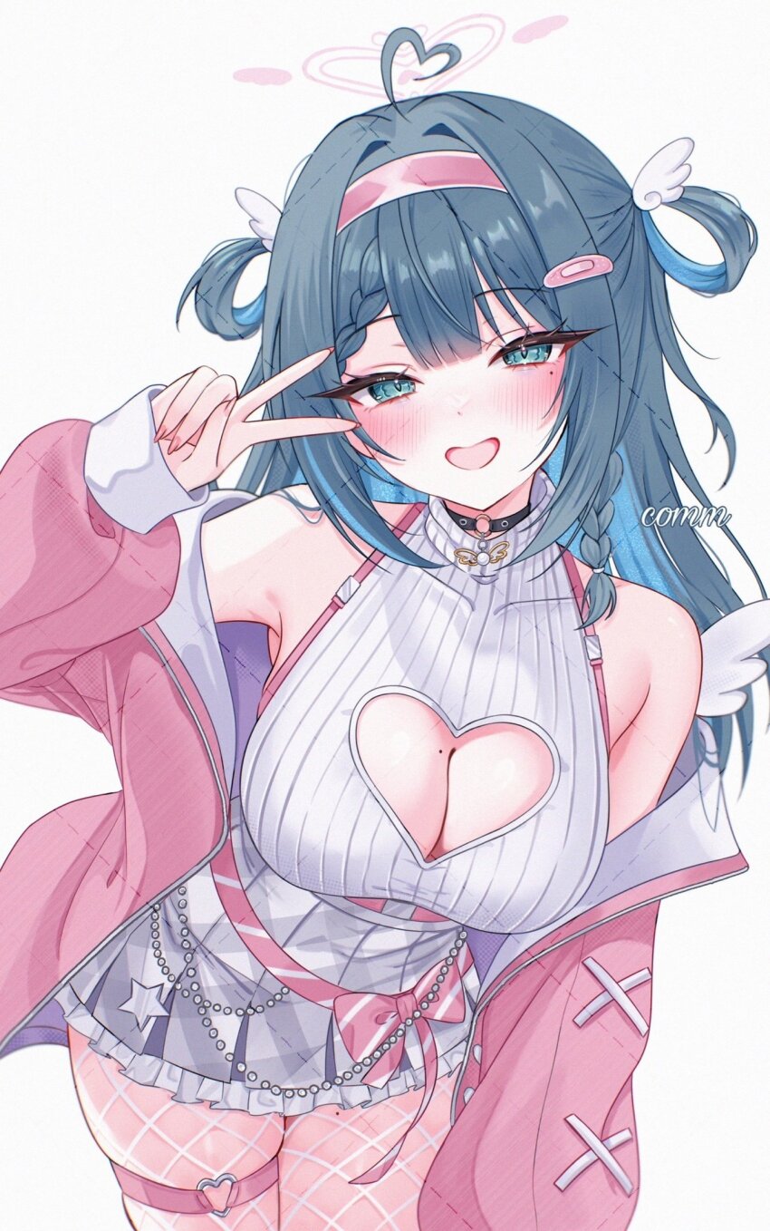 1girl, ahoge, amano_nene_(vtuber), amano_nene_(tenshi)_(vtuber), angel_wings, black_choker, blue_eyes, blue_hair