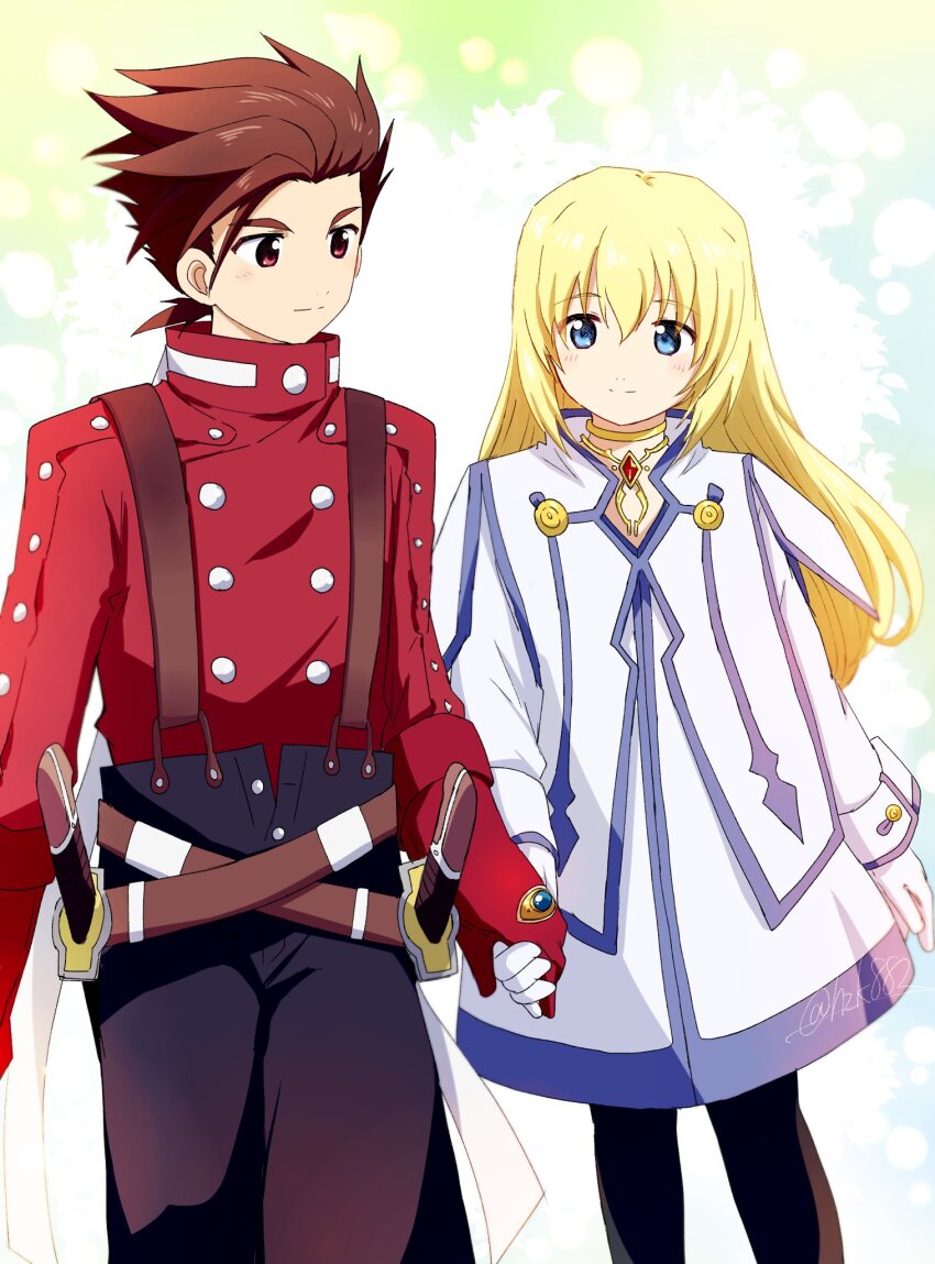 belt, black_leggings, black_shirt, blonde_hair, blue_eyes, brown_eyes, brown_hair, colette_brunel