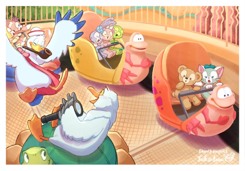 4girls, 5boys, animal_ears, animification, bear_boy, bear_ears, bird, cookieann