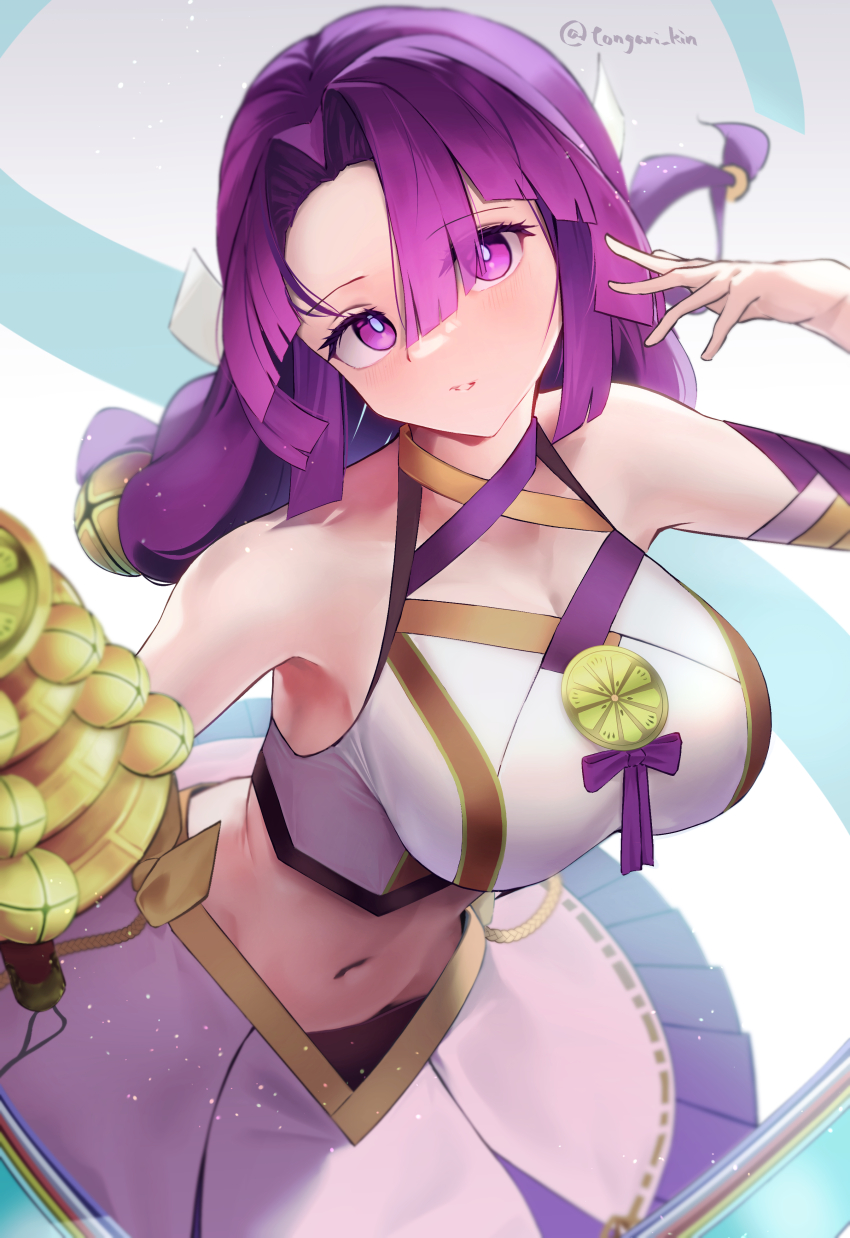 1girl, absurdres, arm_warmers, armpits, bare_shoulders, bell, blunt_bangs, braid