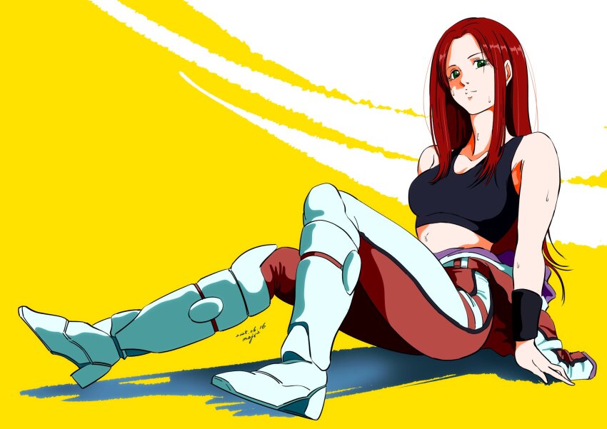 1girl, 2016, artist_name, black_sports_bra, breasts, christina_mackenzie, commentary_request, dated