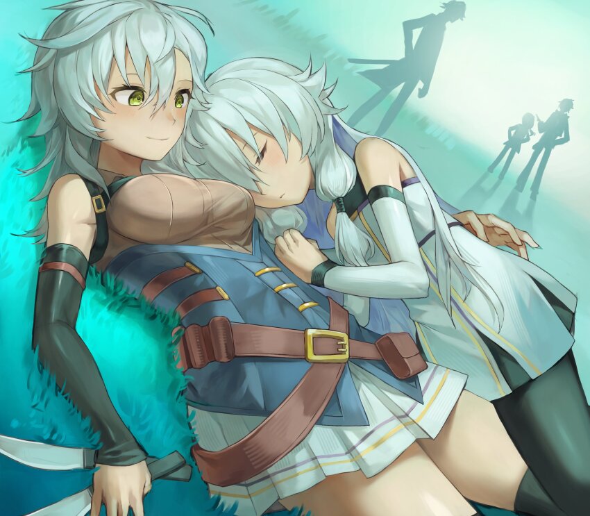 2boys, 3girls, absurdres, altina_orion, breasts, cancanbaobao55, closed_eyes, double-parted_bangs