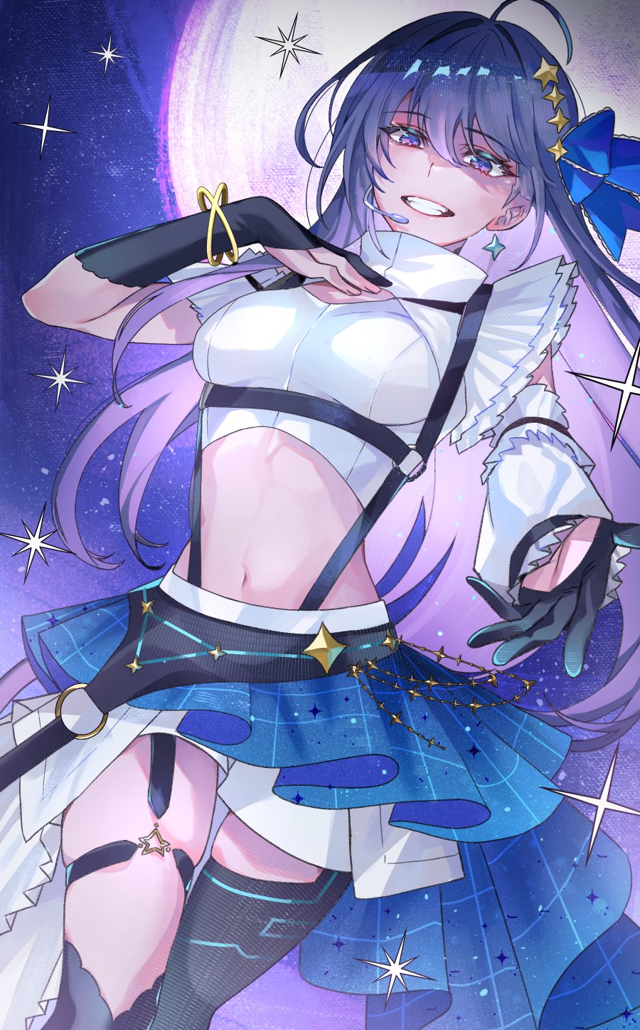 1girl, black_gloves, black_thighhighs, cdgm000, colored_inner_hair, gloves, highres, idol