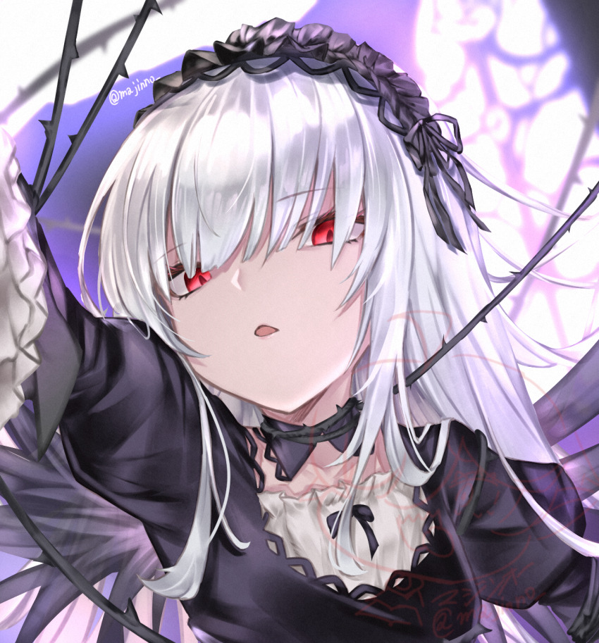 1girl, :o, black_dress, dress, hairband, highres, lolita_fashion, looking_at_viewer