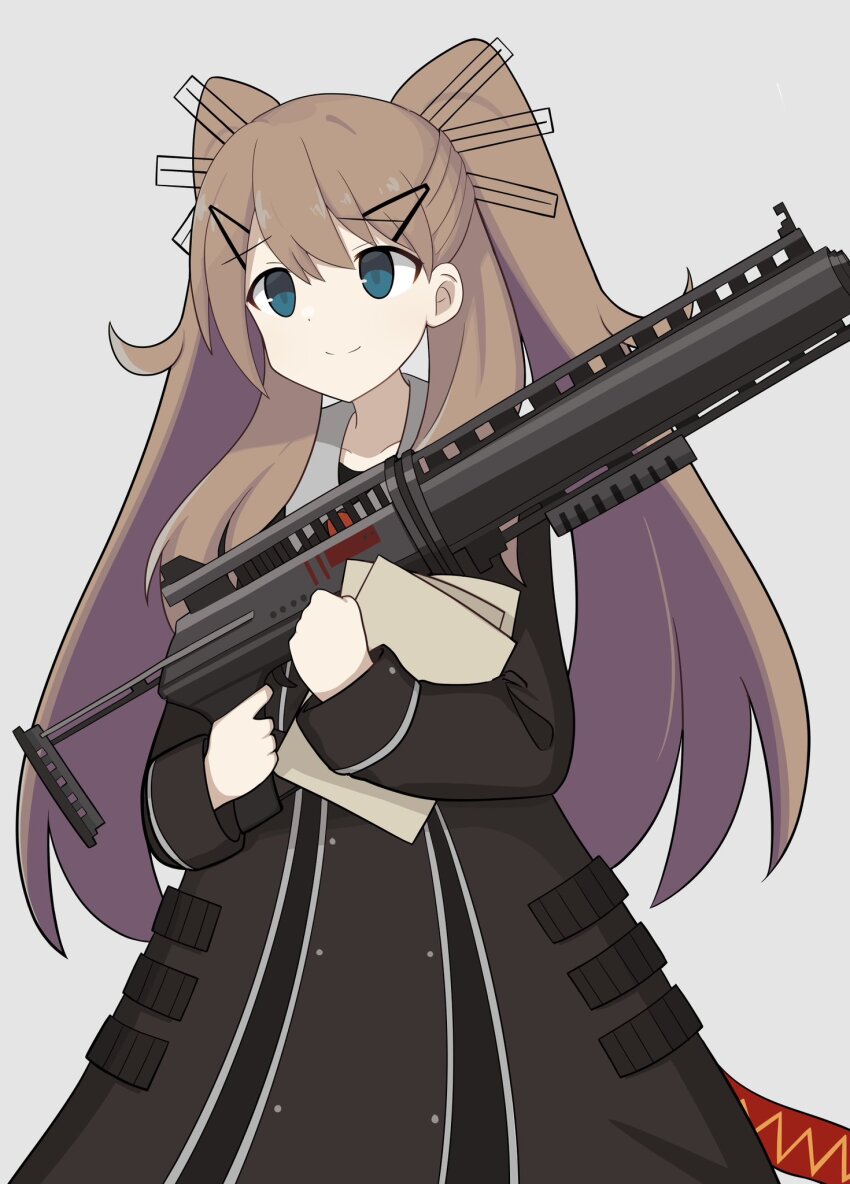 1girl, black_dress, blue_eyes, brown_hair, closed_mouth, collarbone, collared_dress, cowboy_shot