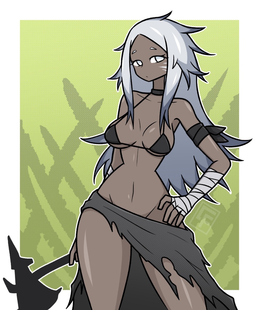 1girl, arknights, armband, bandages, bare_shoulders, bikini, black_armband, black_bikini