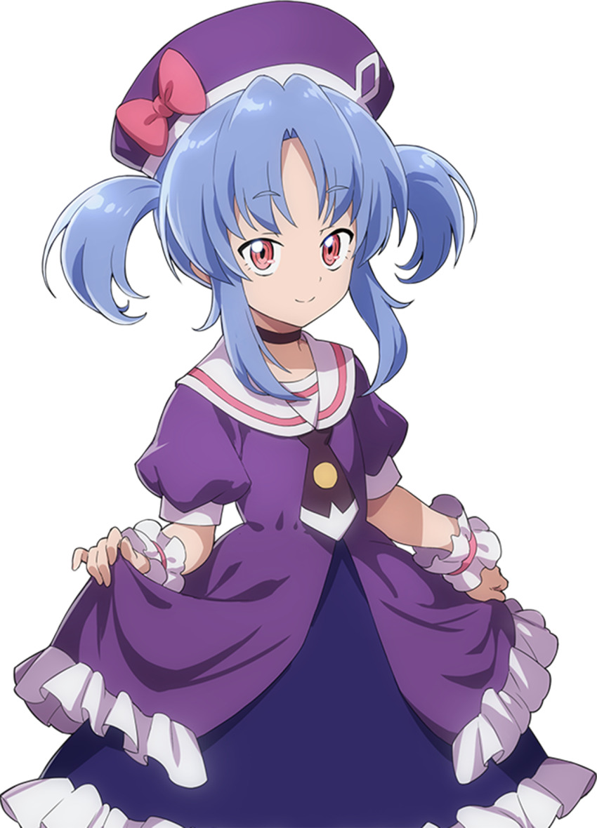 1girl, anime_coloring, artist_request, blue_hair, blue_skirt, bow, brown_eyes, choker