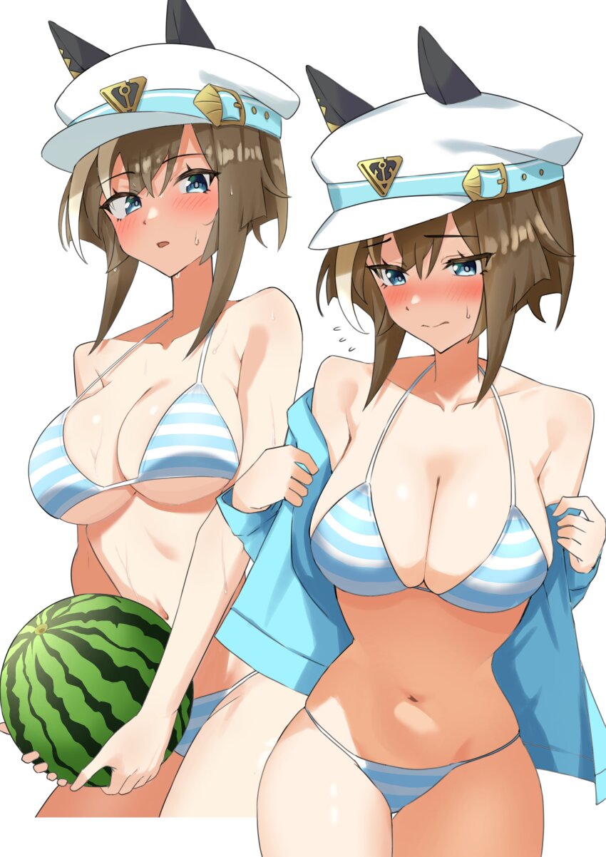 1girl, absurdres, animal_ears, anok7456, averting_eyes, bikini, blue_eyes, blurry