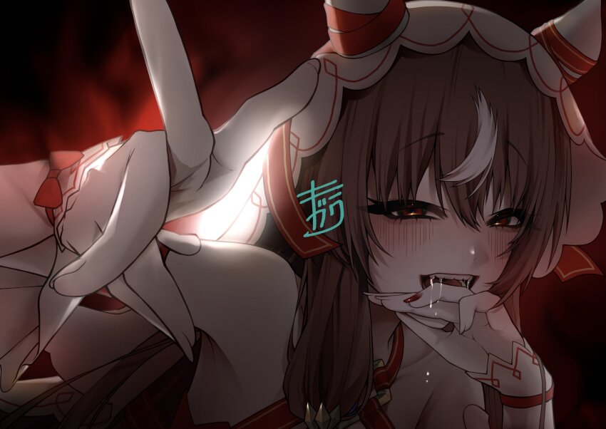 1girl, 2hin03, animal_ears, armpits, blush, breasts, collarbone, detached_sleeves