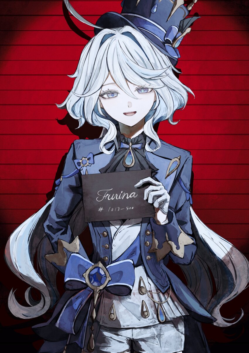 1girl, absurdres, ascot, black_ascot, blue_coat, blue_eyes, blue_hair, blue_hat