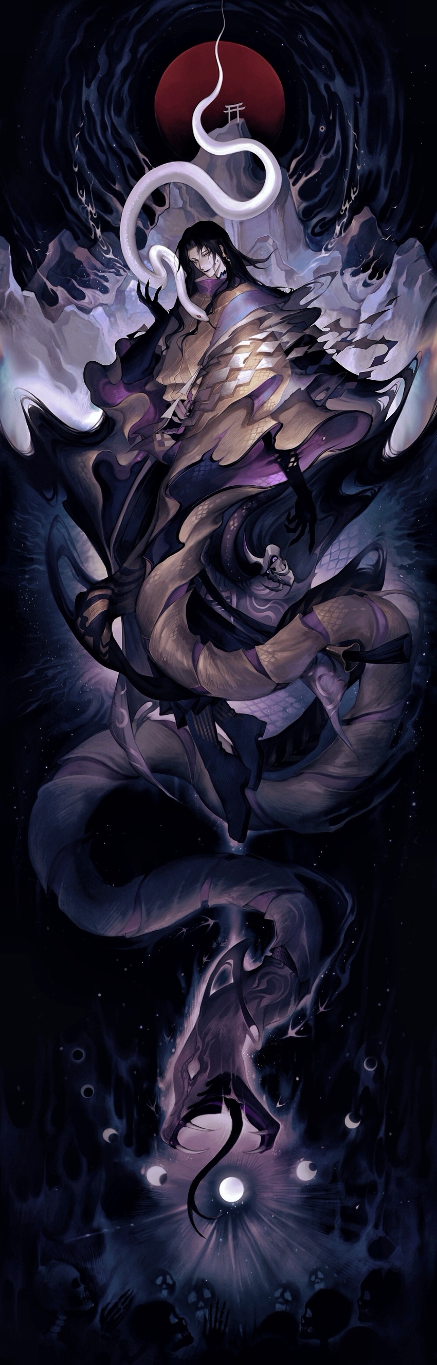 1boy, 6+others, absurdres, animal, black_hair, black_skin, blank_eyes, boots