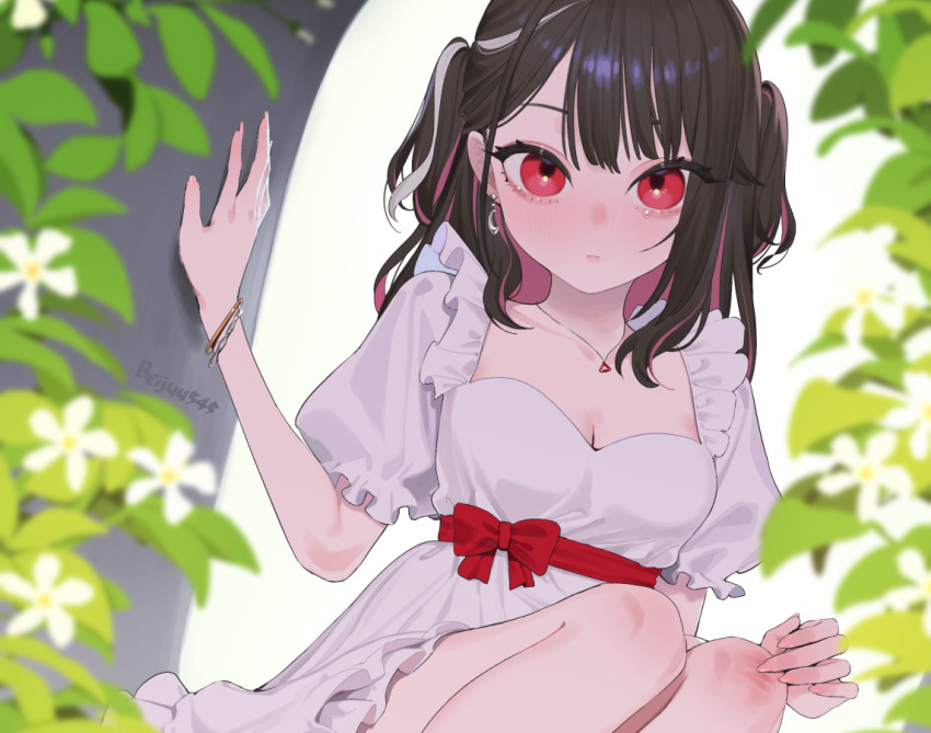 1girl, aegyo_sal, arm_at_side, artist_name, beijuu, belt, beni-chan_(beijuu), black_hair