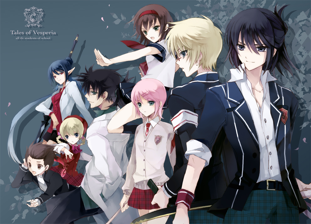 00s, 4boys, 4girls, alternate_costume, bad_id, bad_pixiv_id, black_eyes, black_hair
