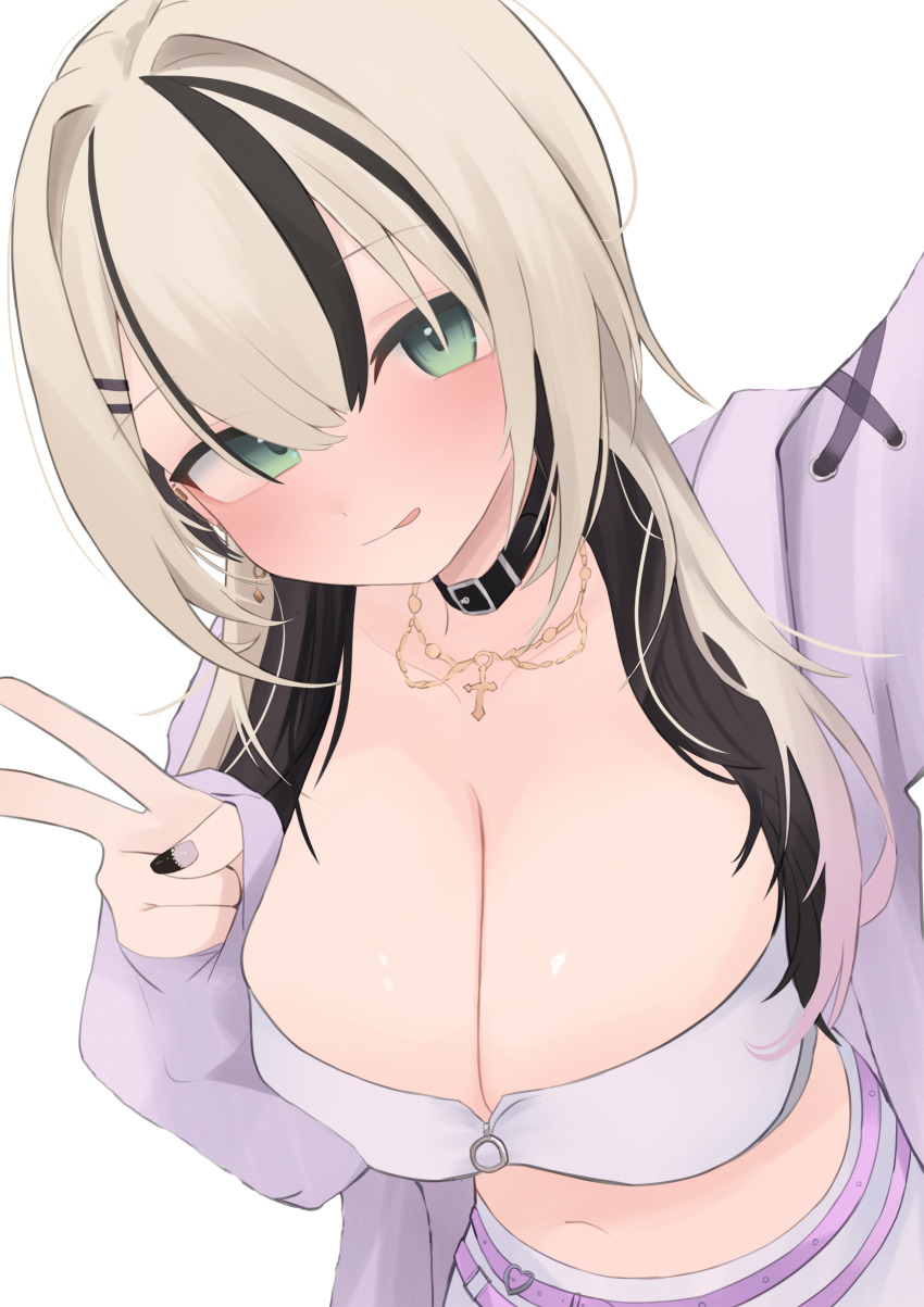 1girl, absurdres, belt, black_choker, black_hair, blonde_hair, breasts, choker