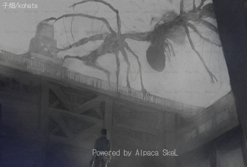 1boy, alpaca_connect, building, commentary_request, commission, english_text, extra_arms, faceless