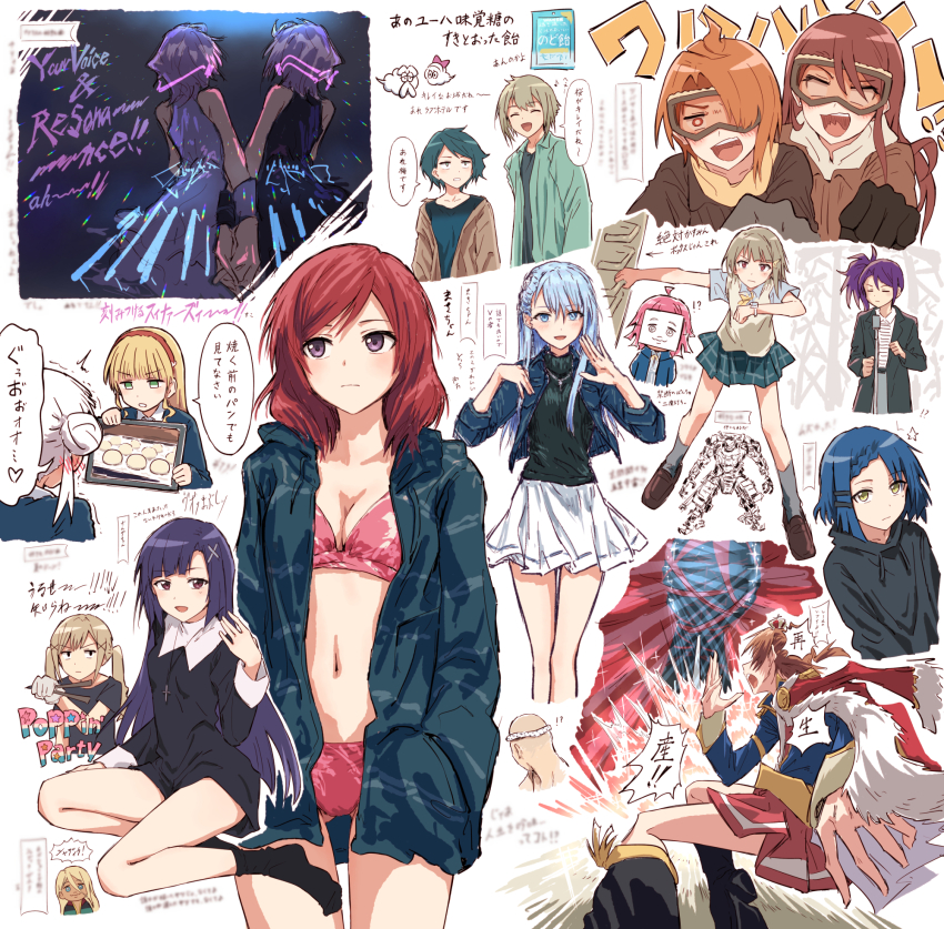 !?, 1boy, 6+girls, arashi_chisato, bang_dream!, bang_dream!_girls_band_party!, bikini, black_dress