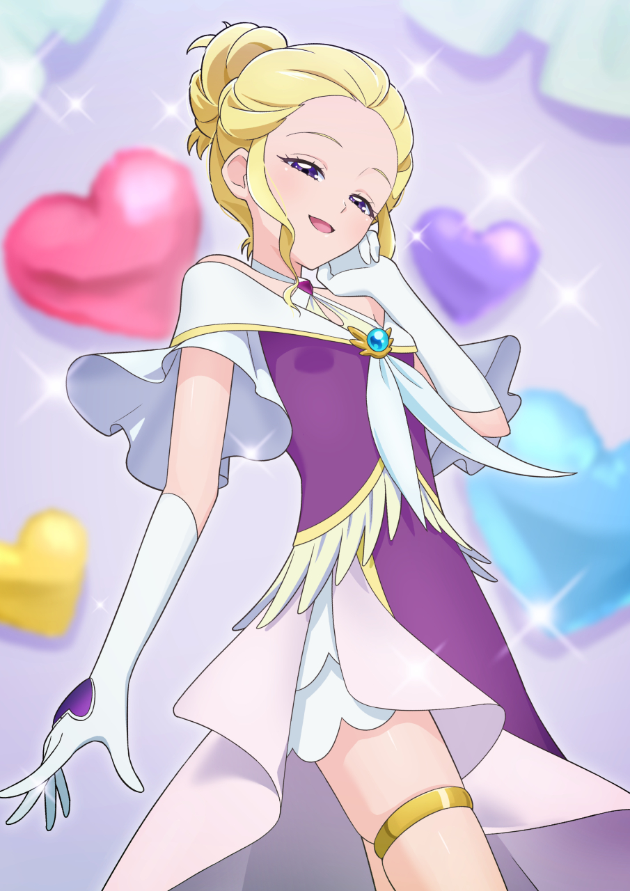 1girl, :d, anklet, balloon, bare_legs, bare_shoulders, blonde_hair, blurry