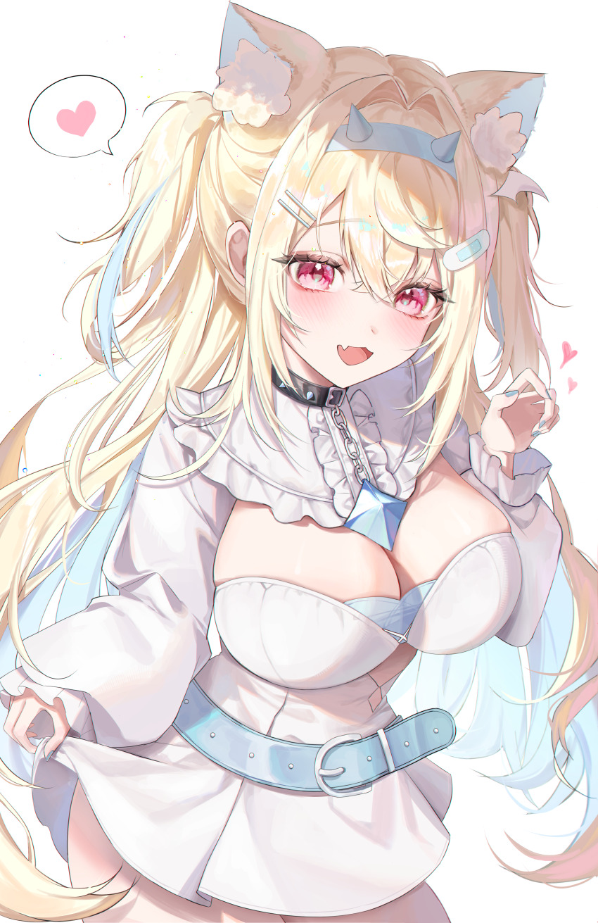 1girl, :d, absurdres, animal_collar, animal_ear_fluff, animal_ears, bandaid, bandaid_hair_ornament