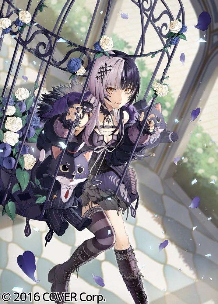 1girl, air_(ai_r_), asymmetrical_legwear, black_boots, black_choker, black_coat, black_dress, black_hair