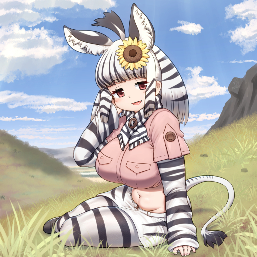 1girl, animal_ears, animal_print, black_hair, black_pantyhose, black_scarf, black_shoes, black_skirt