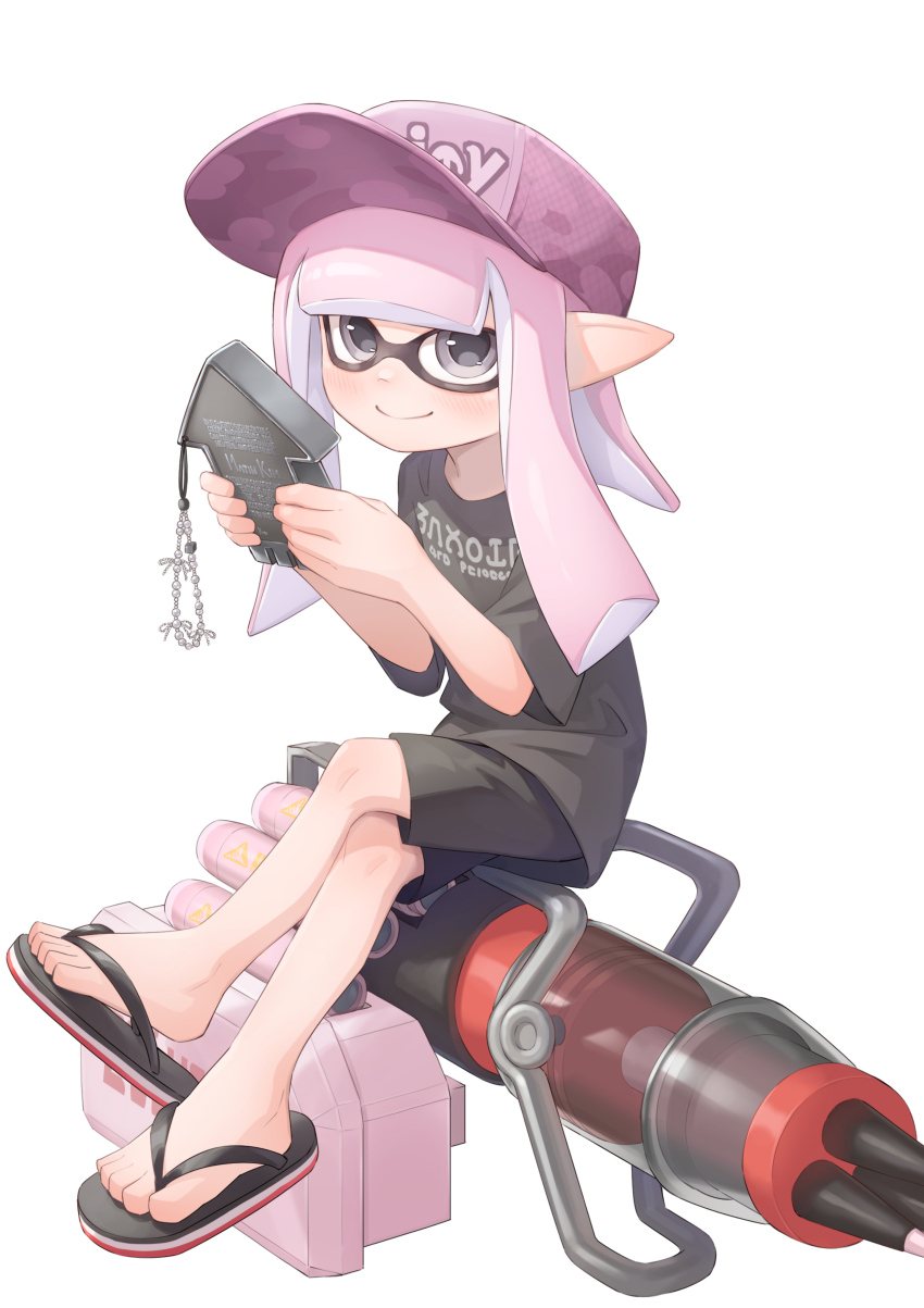 1girl, absurdres, baseball_cap, black_shirt, black_shorts, cellphone, closed_mouth, commentary_request