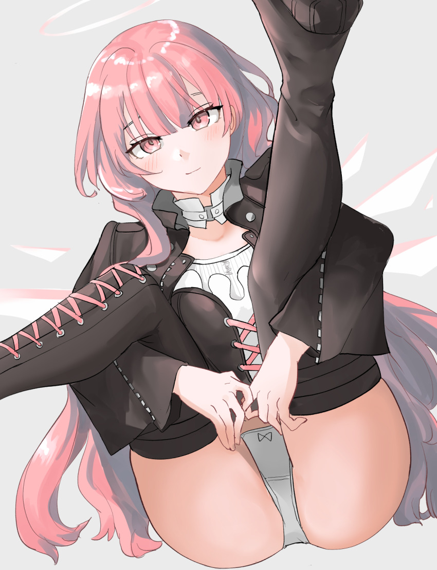 1girl, arknights, ass, black_boots, black_jacket, blush, boots, chinese_commentary