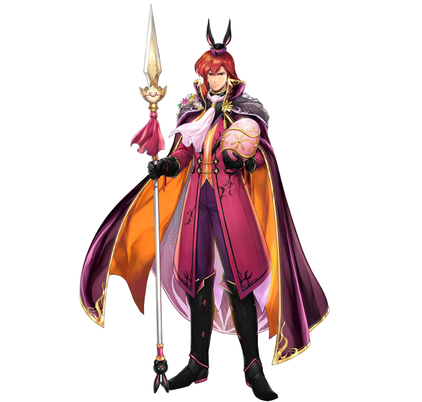 1boy, animal_ears, ascot, black_boots, black_cape, black_gloves, black_hat, boots