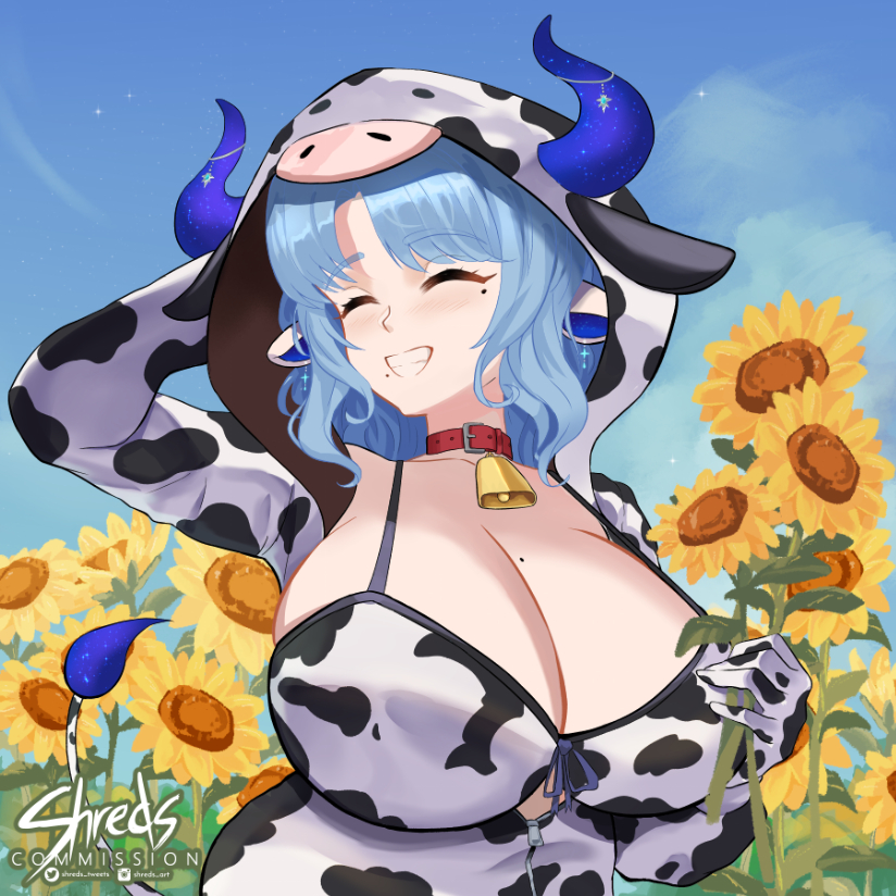 1girl, animal_ears, animal_print, arm_behind_head, artist_name, bell, belt, belt_collar