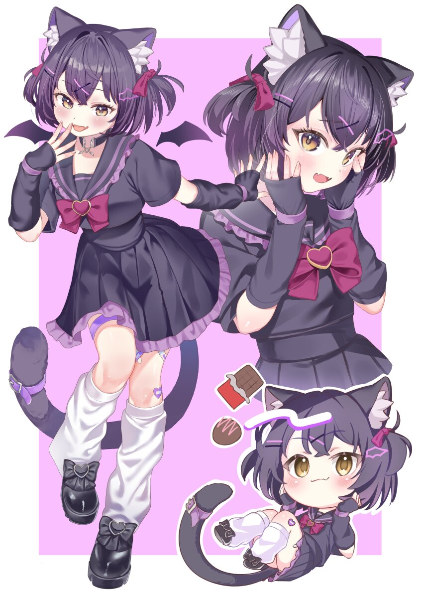 1girl, :3, absurdres, animal_ear_fluff, animal_ears, arm_warmers, bandaid, bat_wings