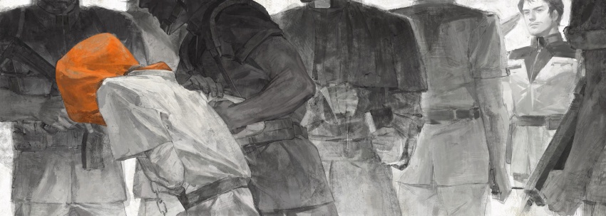 6+boys, absurdres, bag_over_head, book, bright_noa, cross, eternalgrayores, facial_hair