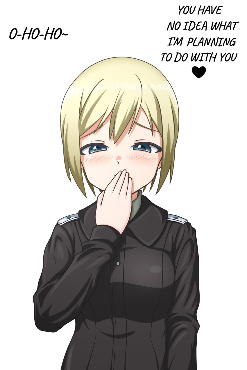 1girl, absurdres, blonde_hair, blue_eyes, blush, breasts, erica_hartmann, hattorin