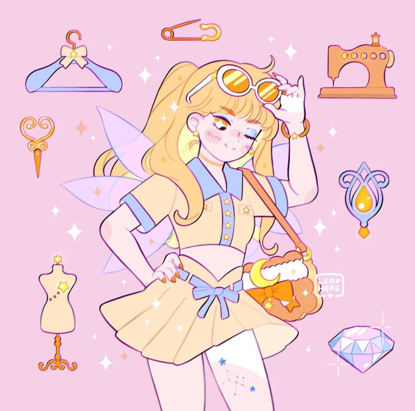 +_+, 1girl, adapted_costume, adjusting_eyewear, artist_name, bag, bag_bow, bare_arms