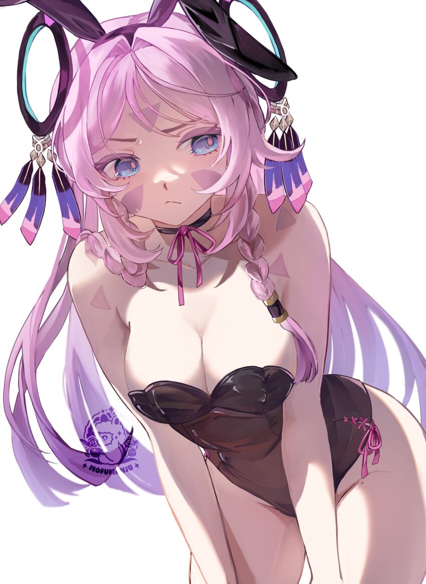 1girl, black_choker, black_leotard, blue_eyes, braid, breasts, choker, citlali_(genshin_impact)