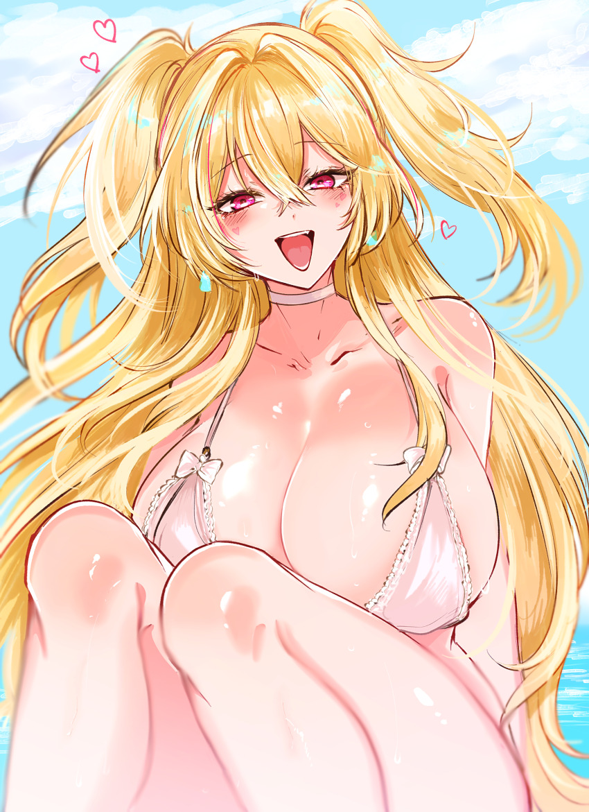 1girl, :d, absurdres, arms_at_sides, bare_arms, bare_legs, bare_shoulders, bikini