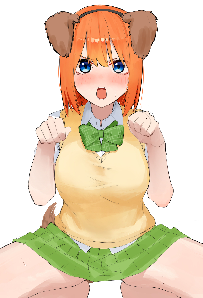 1girl, absurdres, amog, animal_ear_hairband, animal_ears, blue_eyes, blush, bow