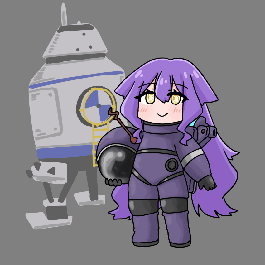 1girl, astronaut, black_gloves, blush, brown_eyes, chibi, closed_mouth, full_body