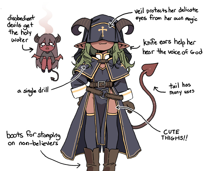 2girls, :3, absurdres, arrow_(symbol), belt, black_capelet, black_dress, black_hat