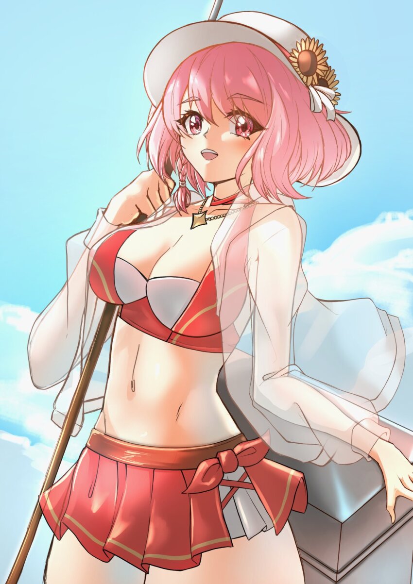 1girl, bikini, blush, breasts, cleavage, cooler, deekei, fire_emblem