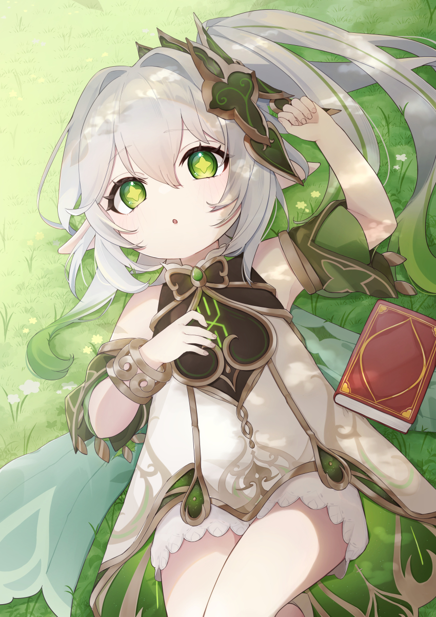 1girl, :o, absurdres, bare_shoulders, bloomers, bracelet, cape, commentary_request