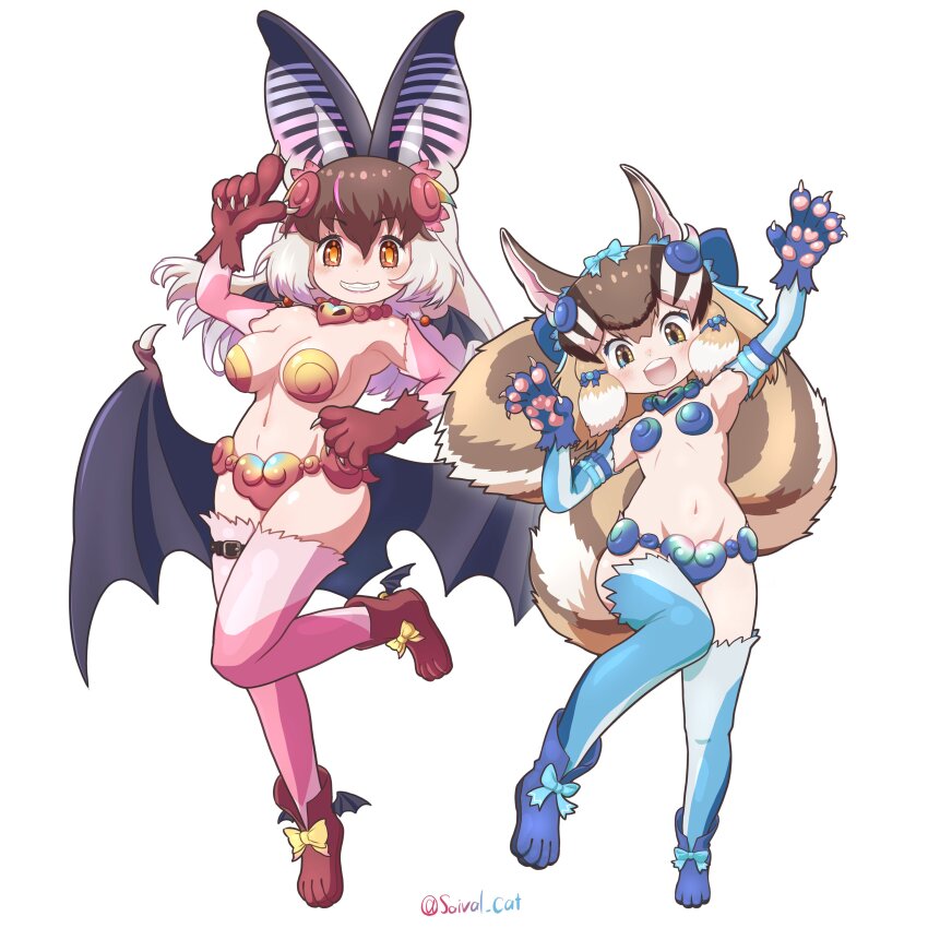 2girls, absurdres, alternate_costume, animal_ears, arm_up, armor, armpits, bat_ears