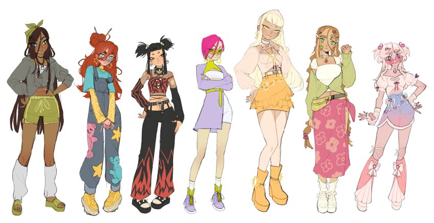 6+girls, abs, absurdres, aisha_(winx_club), animal_print, ankle_socks, anklet, aqua_eyes