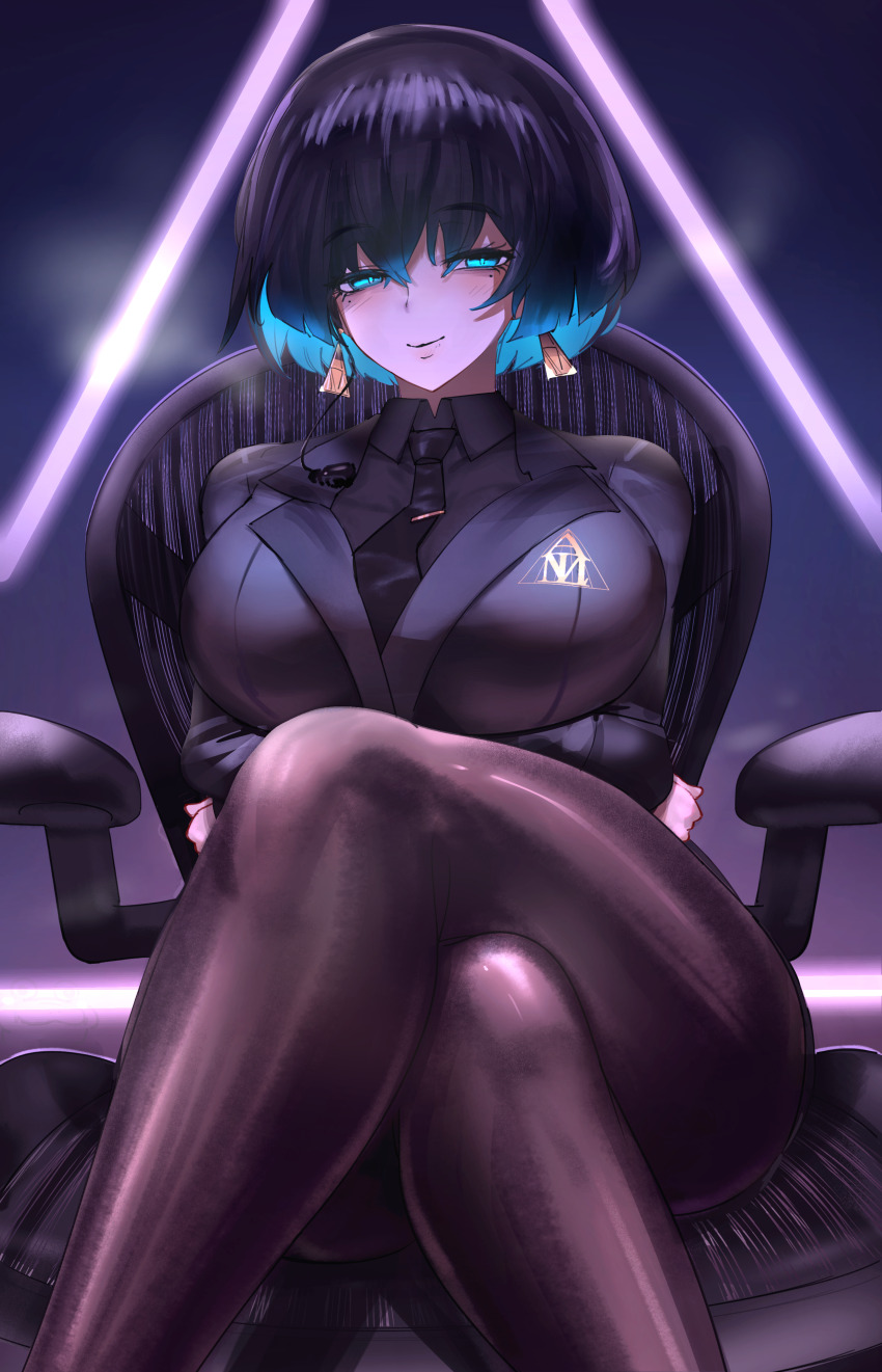 1girl, absurdres, allmind_(armored_core_vi), aqua_eyes, armored_core, armored_core_vi:_fires_of_rubicon, arms_under_breasts, black_jacket