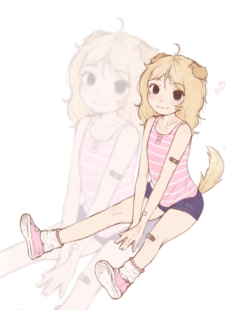 1girl, animal_ears, bandaid, bandaid_on_knee, bandaid_on_leg, blonde_hair, child, commission