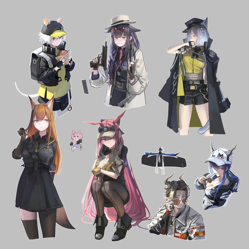 2boys, 6+girls, :t, absurdres, animal, animal_ears, arknights, arm_behind_back