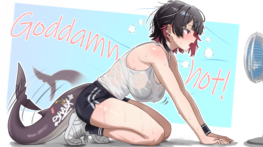 1girl, armpits, bamboo_tac, bare_shoulders, black_hair, blush, breasts, colored_inner_hair