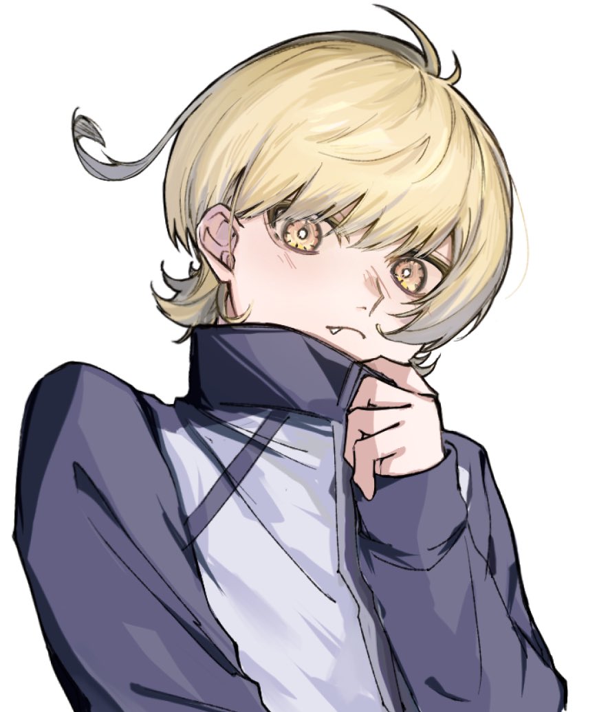 1boy, ahoge, blonde_hair, blue_lock, charles_chevalier, closed_mouth, daizu_yomibbnb2, fang