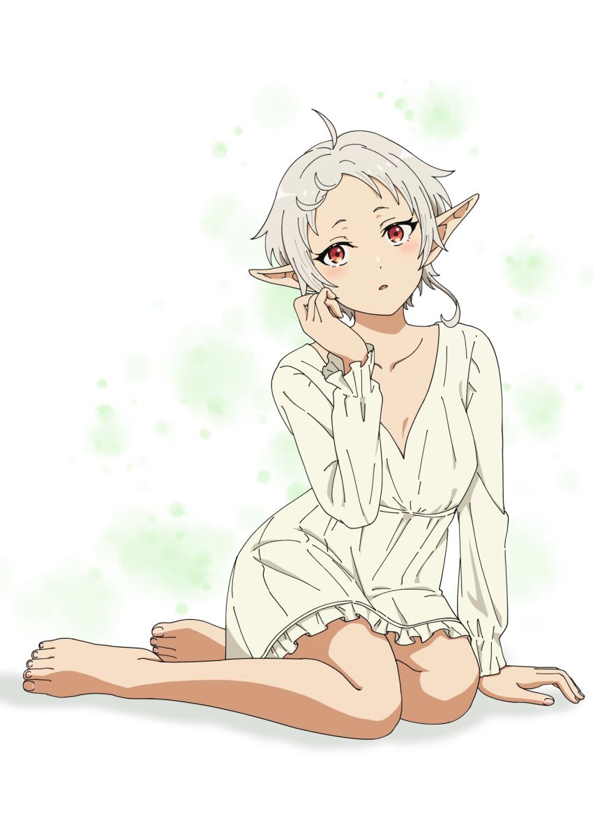 1girl, dress, elf, highres, looking_at_viewer, mushoku_tensei, pointy_ears, red_eyes