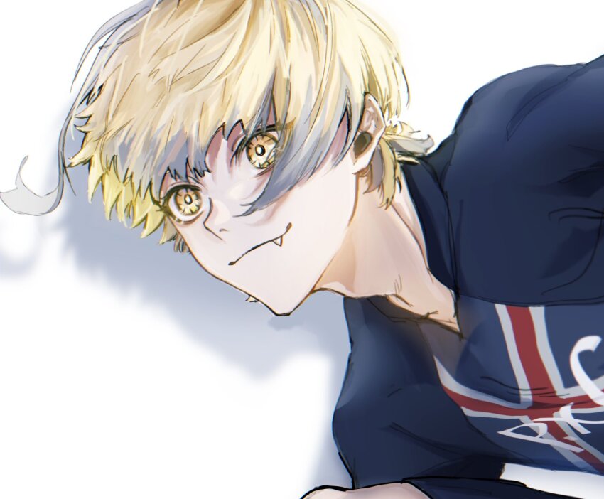 1boy, ahoge, blonde_hair, blue_lock, charles_chevalier, closed_mouth, daizu_yomibbnb2, fang